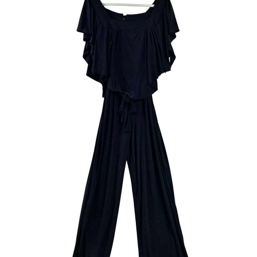 Emma & Michele Black Jumpsuit Womens M Cape Lagenlook Minimalist Resort Travel